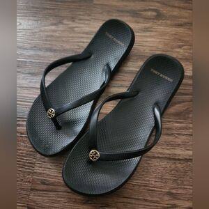 Tory Burch Black Sandals with Gold Emblem